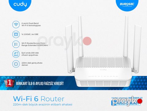 Wi-Fi 6 dəstəkli Gigabit Router Cudy WR3000P — Bakı