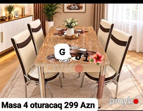 Mətbəx/dininq dəsti – masa və 4 ədəd oturacaq. - Masa: taxta — Bakı