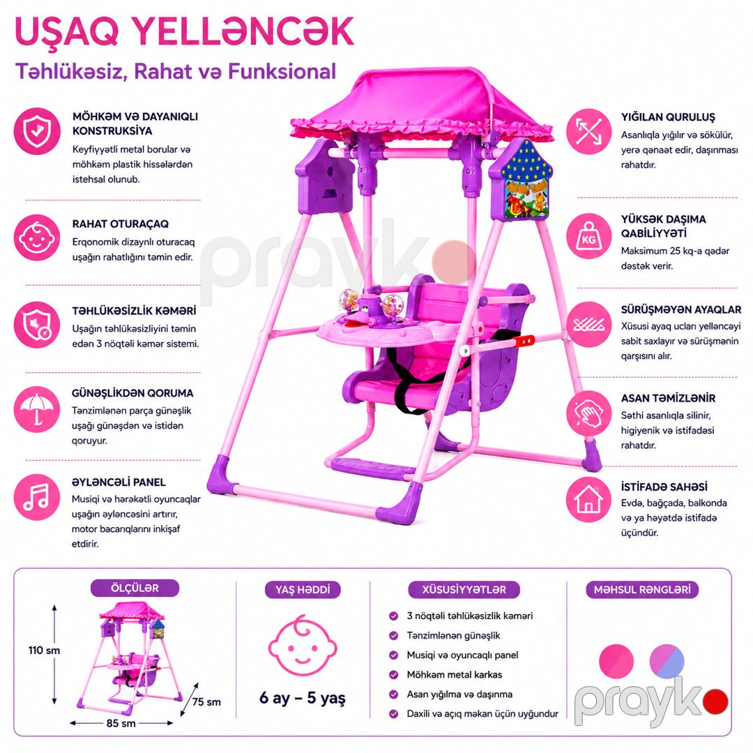 Uşaq yelləncəyi, 1-4 yaş, çəhrayı/bənövşəyi — Mallar, Bakı (2)