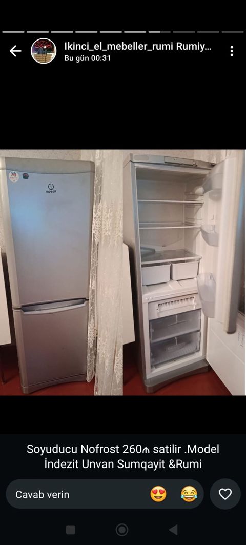 İşlənmiş 2 qapılı Indesit Soyuducu Satılır, rəng - Gümüşü — Sumqayıt