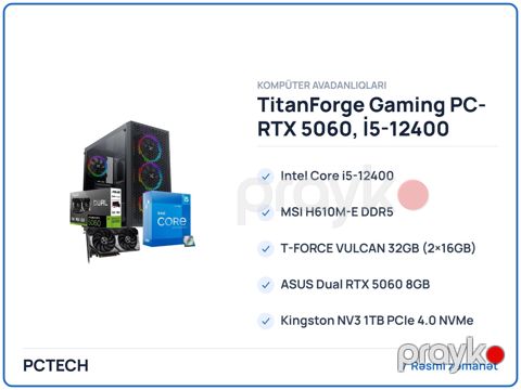 TitanForge Gaming PC- RTX 5060, İ5-12400 — Bakı