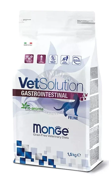 Monge VetSolution Cat Gastrointestinal, həzm pozğunluqlarının simptomlarını aradan qaldırmaq üçün hazırlanmış, 1,5 kq ağırlığında pişiklər üçün tam quru pəhriz qidasıdır — Bakı