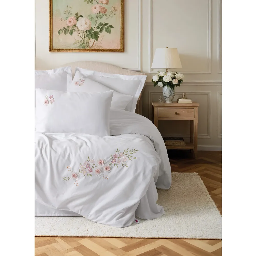 Yataq dəsti Cotton Box Floret 3D Embroidered, iki nəfərlik, Ağ (8680108086377) — Bakı