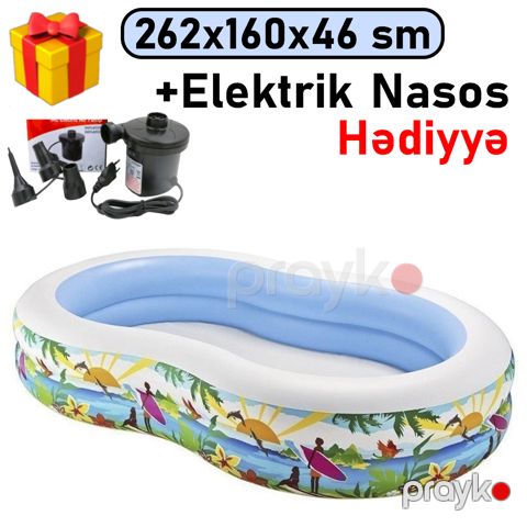 Şişmə hovuz Intex, Oval, 262x160x46 sm, həcm 700 l, rəngbərəng - 700TX56490EN — Bakı