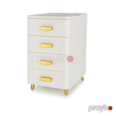Комод HomeKet, пластиковый, белый, 4 выдвижных ящика, оснащён золотистыми ручками и ножками — Bakı
