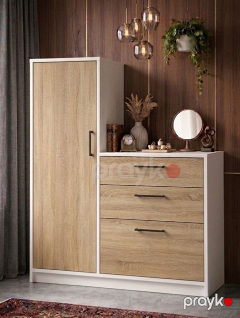 Komod MB 35, laminat, ağ/açıq qəhvəyi, 140x100x40 sm — Bakı