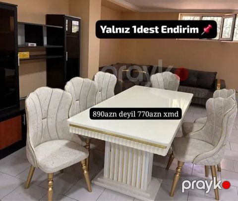 Ağ rəngli yemək otağı dəsti: - 1 ədəd düzbucaqlı masa – parlaq üst — Bakı