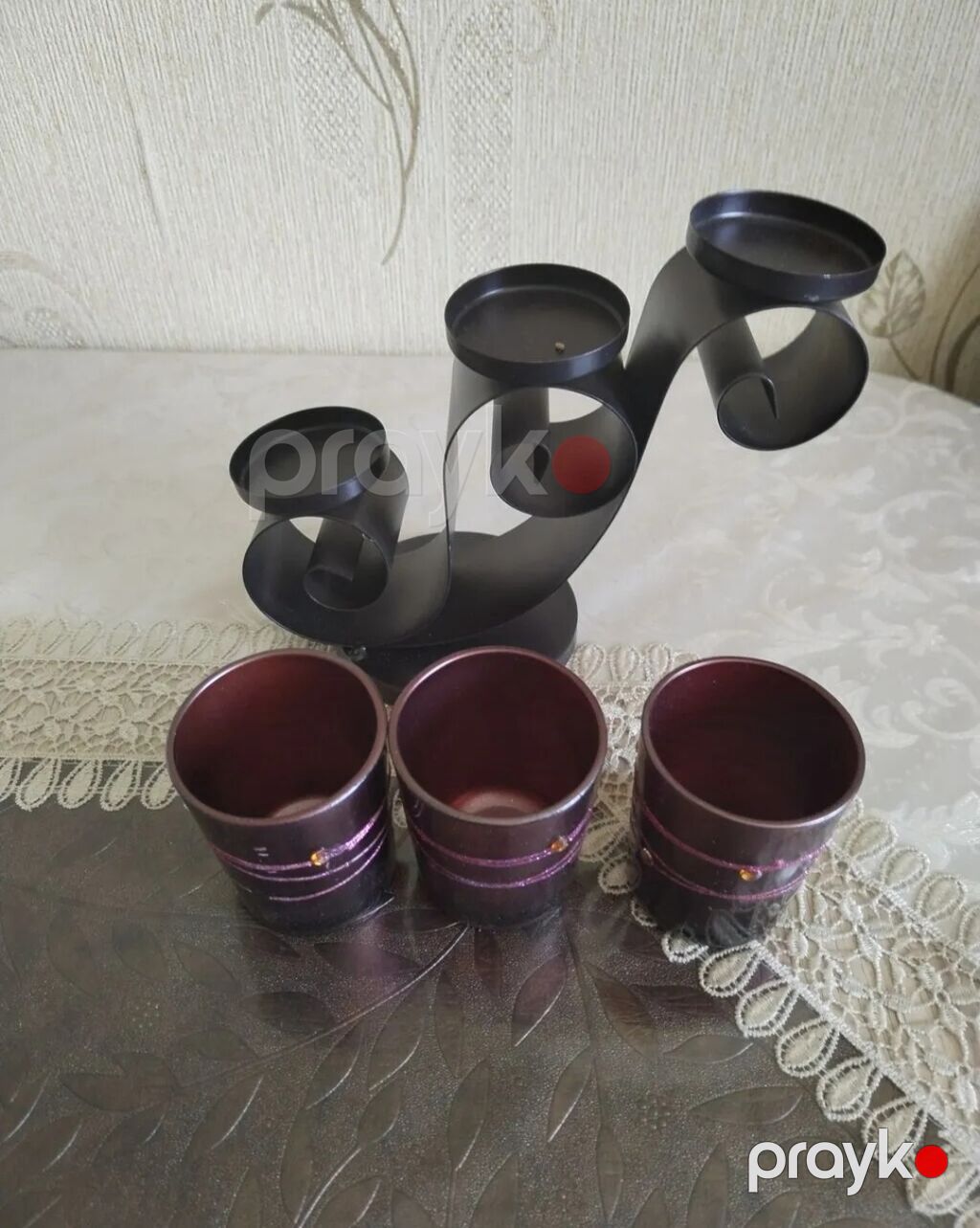 Üçlü şamlıq – dekorativ metal stand və şüşə şam kasaları. Hec vaxt — Eviniz üçün ətirləri, şamlar və şam tutacaqları, Sumqayıt (2)