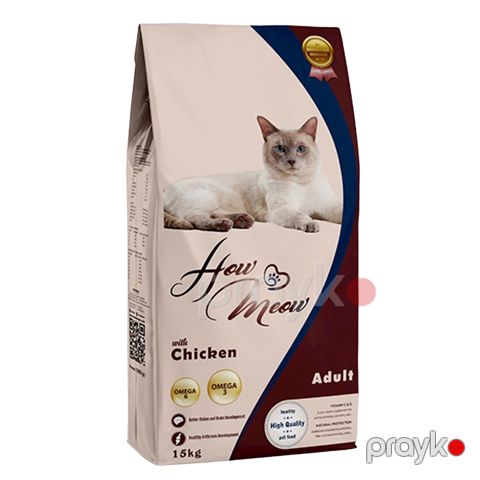 Quru yem How Meow with Chicken, yetkin pişiklər üçün, toyuq əti ilə, 15 kq — Bakı