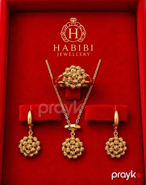 Zinət dəsti kulon, sırğa və üzük Habibi Jewellery HJ360, qızıl 585 əyar — Bakı