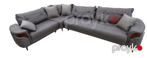 Künclü divan Damla Pətək, velür, boz, 80x90x310 sm — Bakı