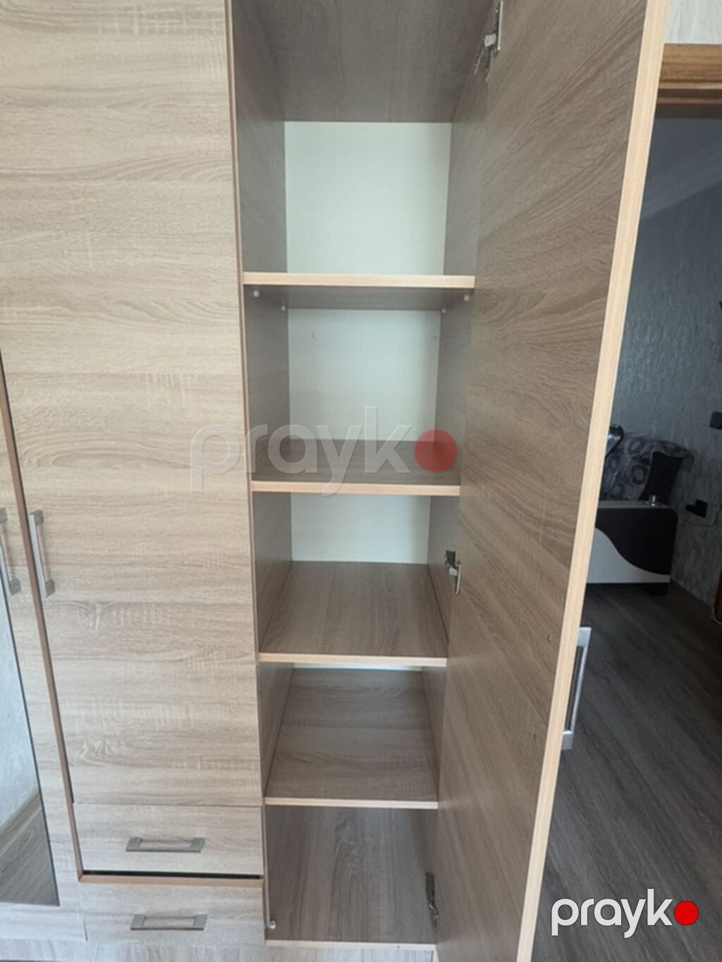 Üç qapılı, güzgülü paltar şkafı - Material: açıq palıd rəngli — Şkaflar, Bakı (2)