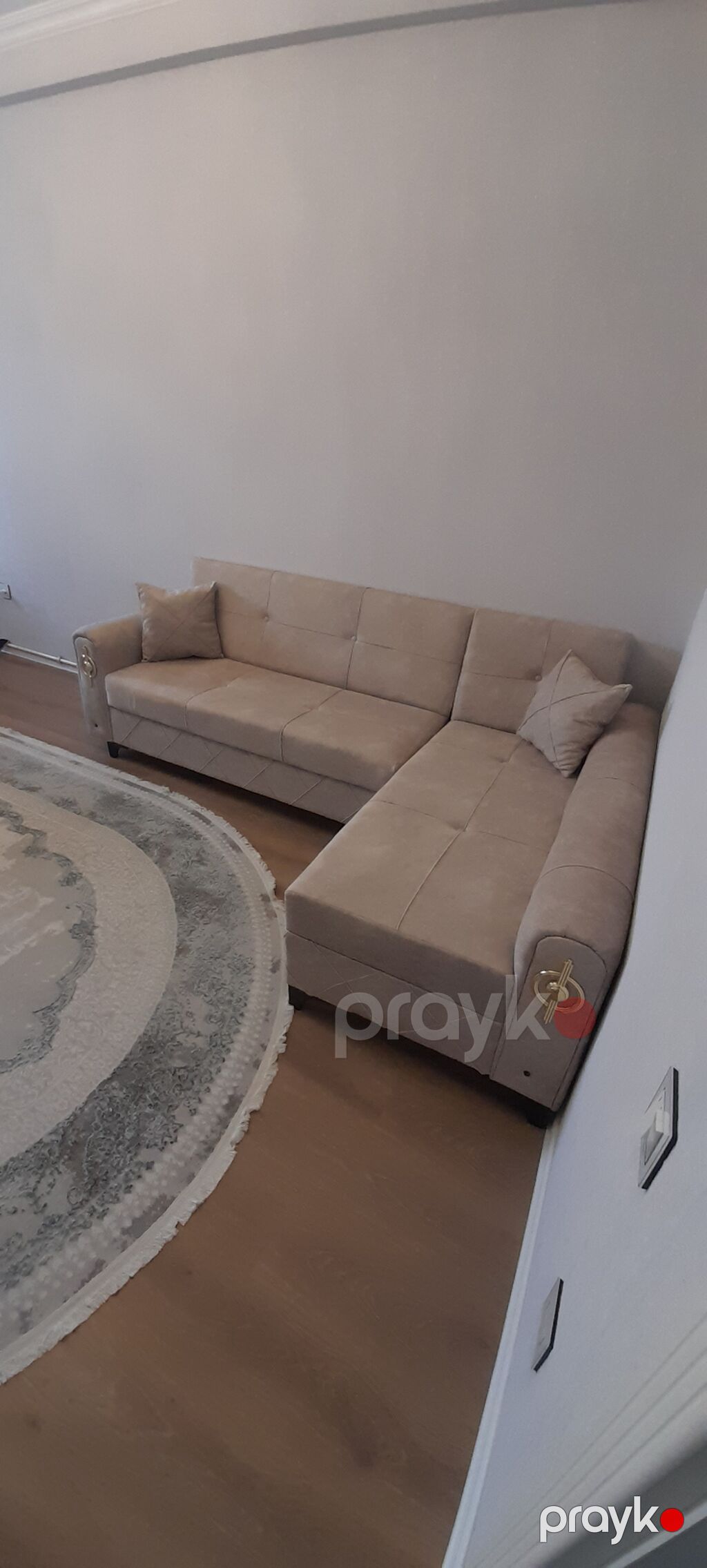 Bej rəngli L formalı künc divan - Minimalist dizayn, neytral bej ton — Divanlər, Saray (4)