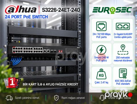 Poe Switch DH-S3226-24ET-240 26-Port 2 Uplink 2 SFP Unmanaged Switch — Bakı