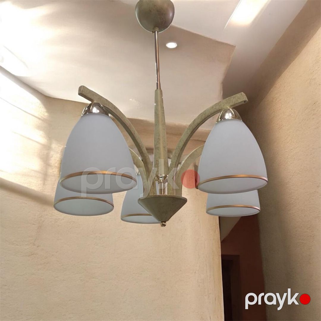 Tavan və asma çıraq Lustur Kapitashi MBL-0972-4, krem rəng, 5 plafon, şüşə ağ plafon, keramika patron, dəmir material, eni 60 sm, hündürlüyü 60 sm, yataq və mətbəx otağı üçün, 220 volt, işıqlandırma məsafəsi 10-18 kv.m - MBL-0972-4-5456 — Mallar, Bakı (2)