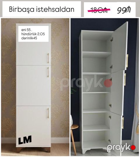 Ağ rəngli çoxrəyfli şkaf - Birbaşa istehsaldan - Ölçülər: en 55 sm — Bakı