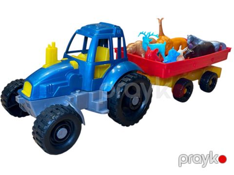 Oyuncaq traktor TK-1025, heyvan fiqurları ilə, göy — Bakı