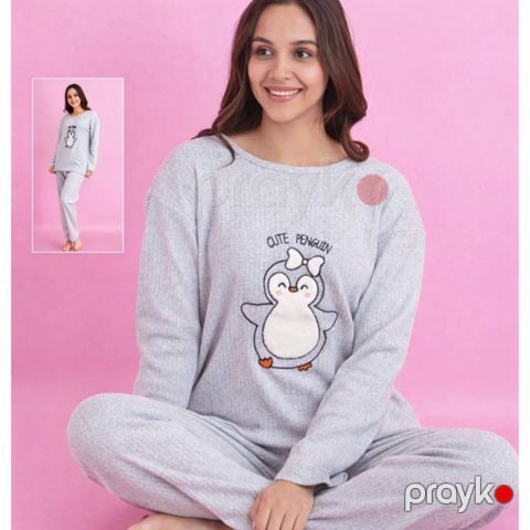 Qadınlar üçün şalvarlı pijama dəsti 2039715, boz, pambıq, ölçü XXL — Bakı