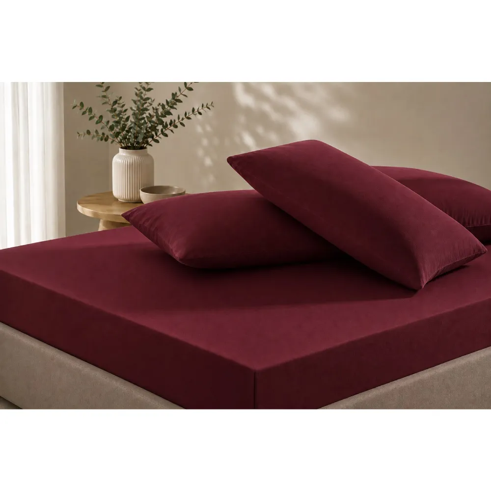 Rezinli çarşaf və yastıq üzü dəsti Mollis, iki nəfərlik, 160x200+30 sm, 50x70 sm 2 ədəd, Bordo (8680108088524) — Bakı