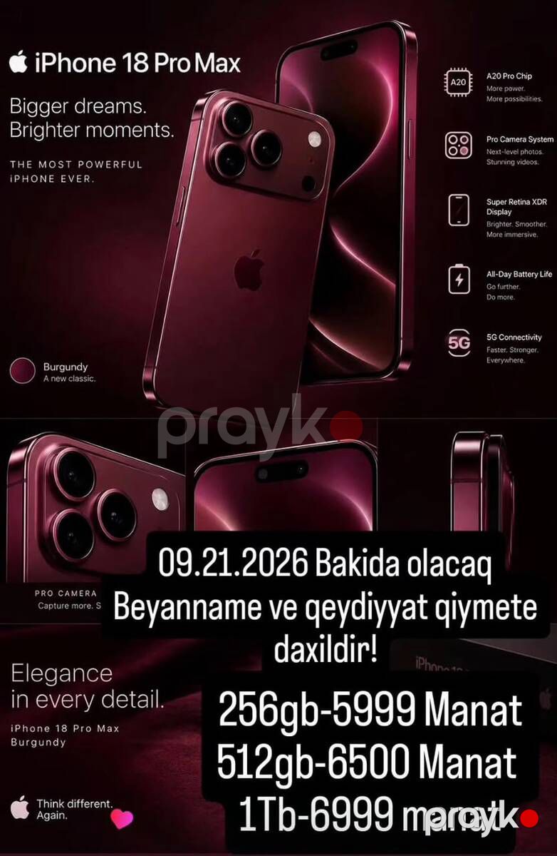 Apple iPhone 18 Pro Max Burgundy 256GB/12GB sifarişi — Smartfonlar, Bakı (4)