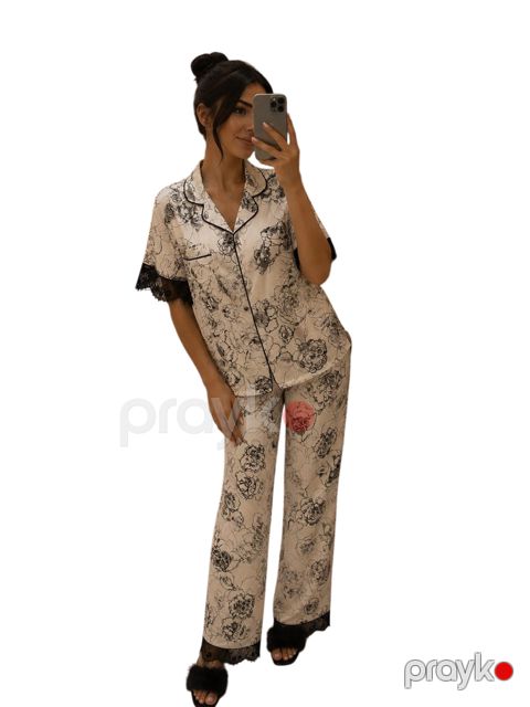 Şalvarlı pijama dəsti qadınlar üçün, poliester, ağ, ölçü 40 — Bakı