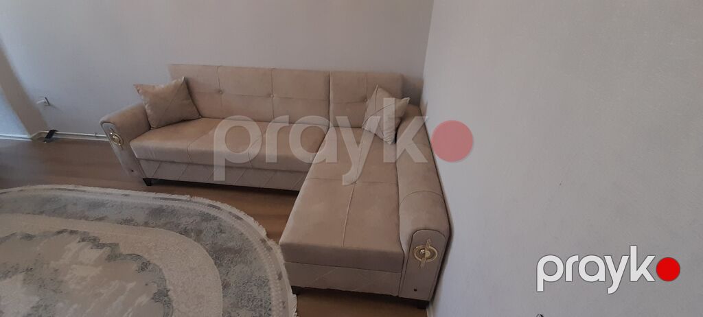 Bej rəngli L formalı künc divan - Minimalist dizayn, neytral bej ton — Divanlər, Saray (5)