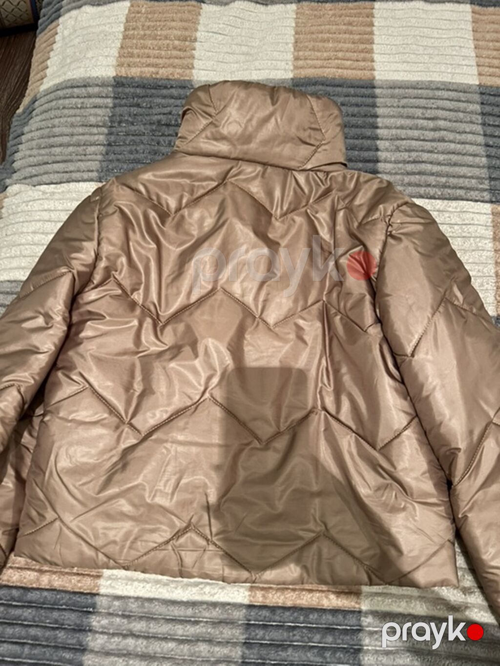Qadın qısa puffer gödəkçə - Rəng: şampan/şabalıdı-bej ton - Ölçü: XL — Jaketlər, Bakı (4)