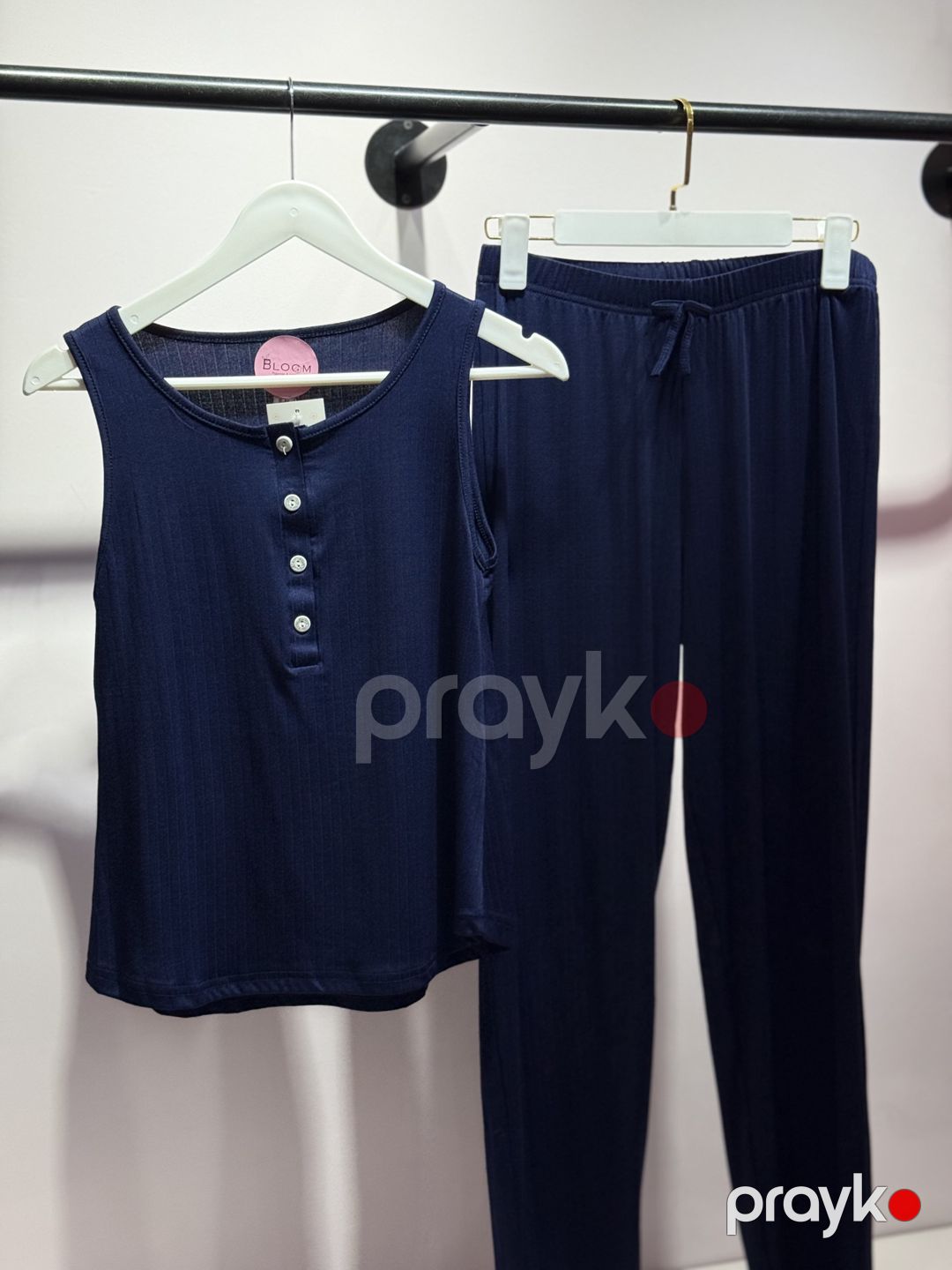 Qadınlar üçün şalvarlı pijama dəsti 01.00004, tünd göy, elastan/viskoz, ölçü L — Mallar, Bakı (3)