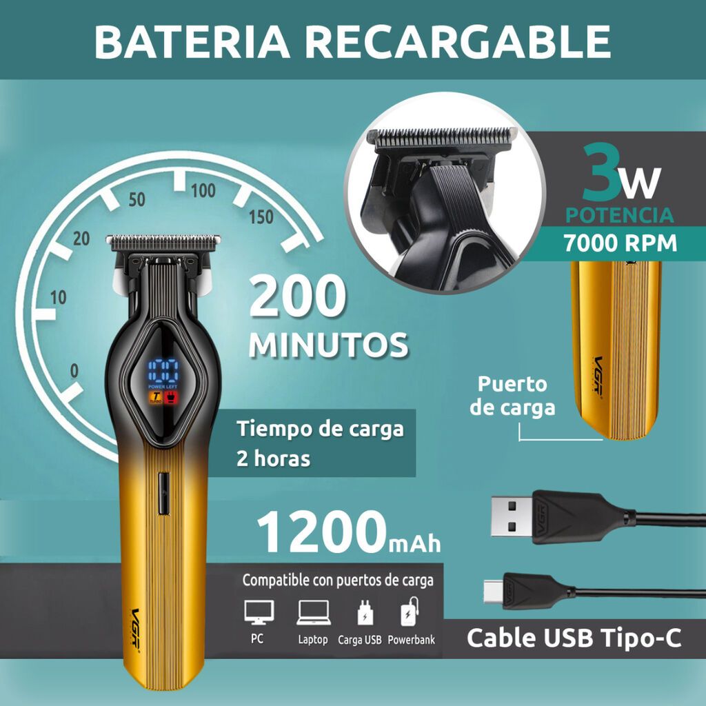 Trimmer VGR 921 - 2 sürətli - 6500-7500RPM / 1200MAH - 200 Dəqiqə — Saç kəsmə maşınları, Bakı (9)