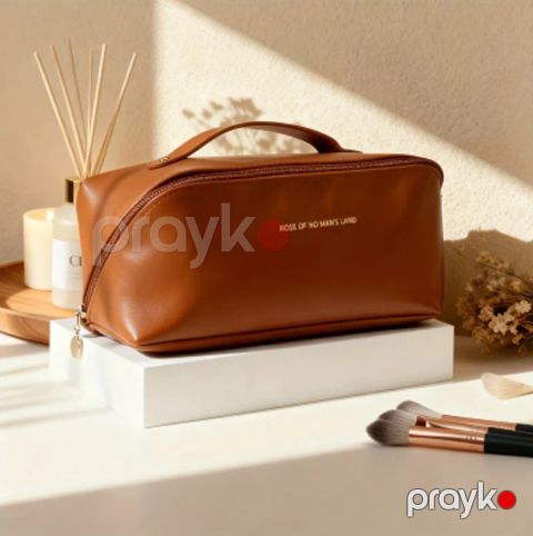 Kosmetik çanta, qəhvəyi, süni dəri, 11x10.5 sm — Bakı