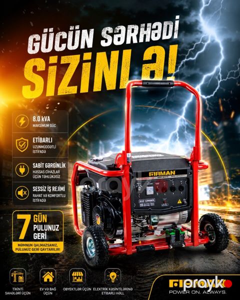 Fırman ECO 12900ES 8.0 kVA Yanacaq Generatoru — Bakı