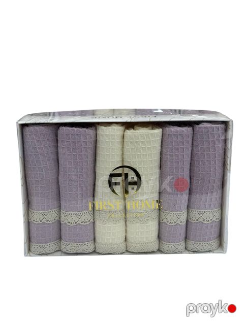 Mətbəx dəsmalı dəsti First Home, 6 əd, pambıq, 40x60 sm, bənövşəyi-bej — Bakı