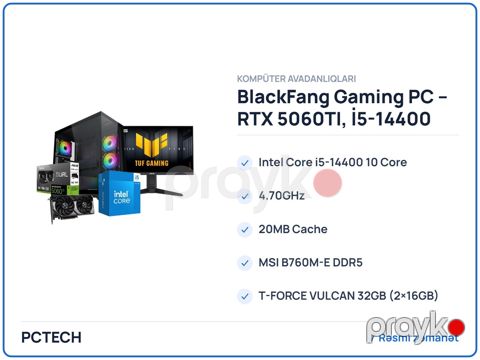 BlackFang Gaming PC – RTX 5060TI, İ5-14400 — Bakı