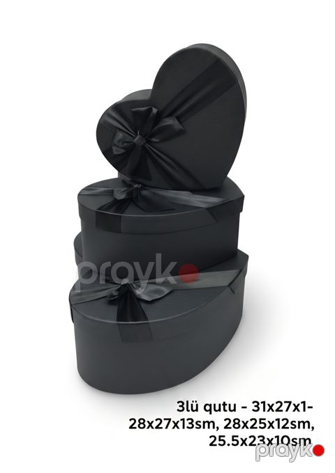 Hədiyyəli qutu dəsti 84410723, karton, qara, 3 əd, 31x27x13/28x25x12/25.5х23х10 sm — Bakı