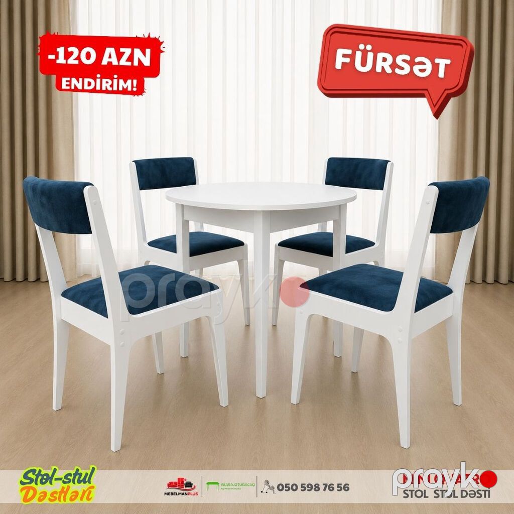 Mətbəx üçün, Yeni, Açılmayan, Yumru masa, 4 stul — Masalar və stullar, Bakı (3)
