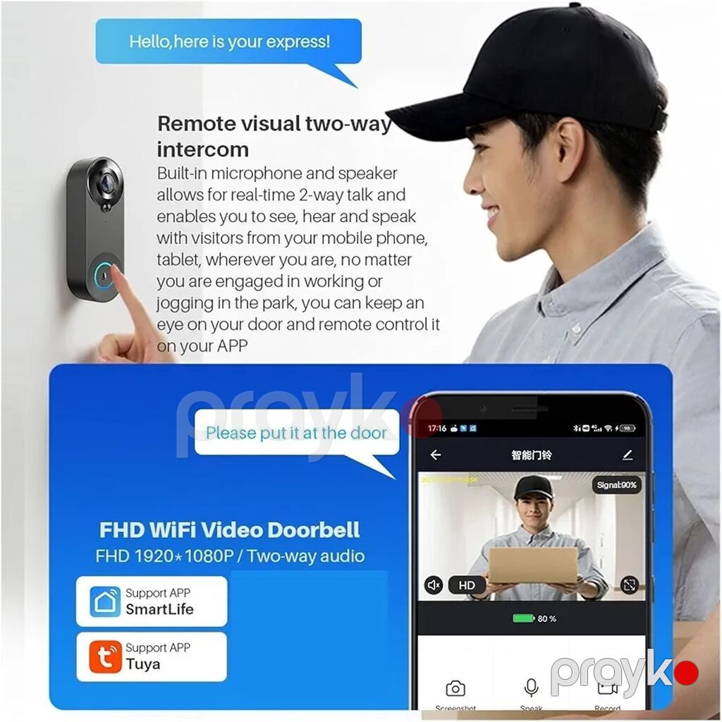 Ağıllı Wi‑Fi Video Qapı zəngi – kamera və iki tərəfli səsli əlaqə ilə — Surveillance sistemləri, Xırdalan (6)