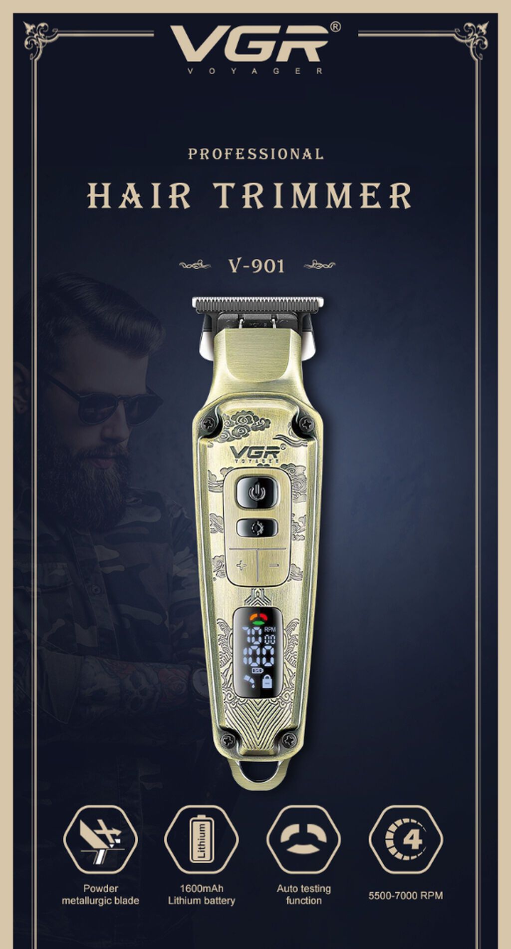 Trimmer VGR 901 - 4 Sürətli - 7000RPM / 1600MAH - 240 Dəqiqə — Saç kəsmə maşınları, Bakı (7)