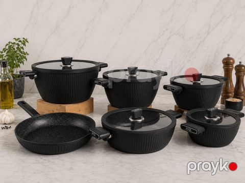 Yemək bişirmək üçün qab-qacaq dəsti Eviz+ Maria 4196007_RB, qranit, boz/qızılı, 11 parça — Bakı