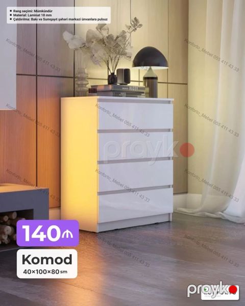 Komod – 40×100×80 sm - Müasir dizaynlı, 4 çekmecəli komod - Material — Bakı