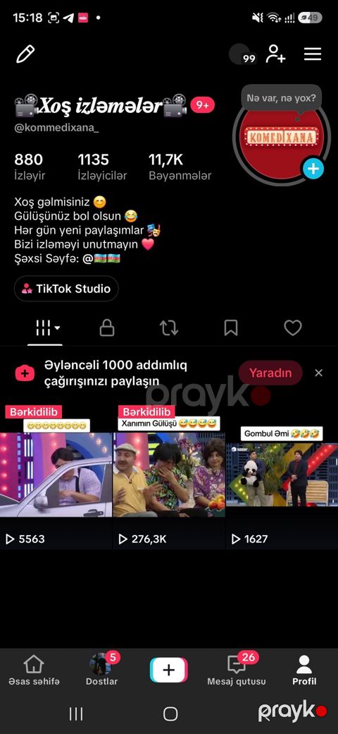 satılır: TikTok hesabı Mövzu: Komediya/əyləncə kontenti Profil — Digah