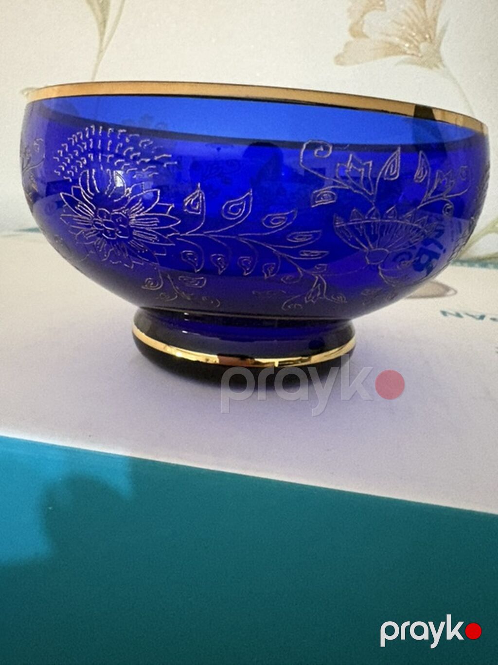 Kobalt mavi şüşədən dekorativ kasa - Material: qalın kobalt mavi şüşə — Süfrə qabı, Mehdiabad (2)