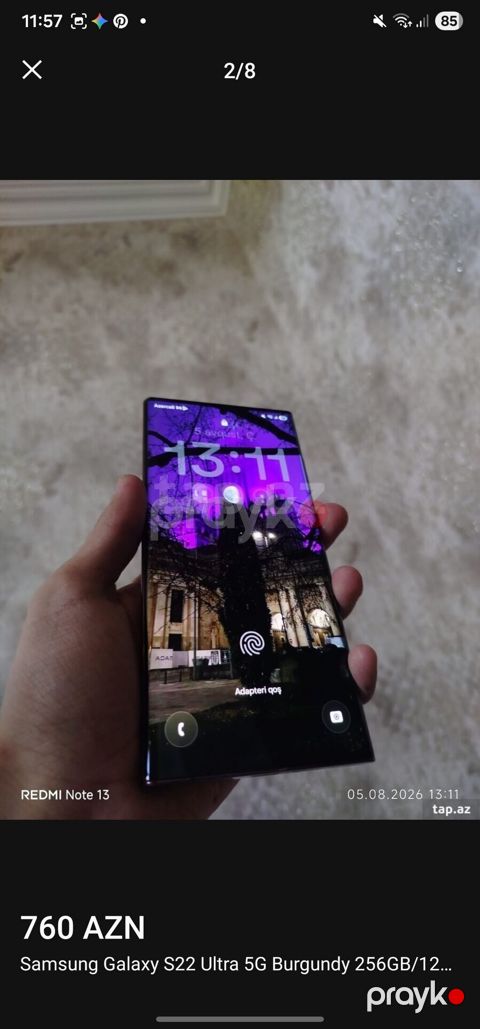 Samsung Galaxy S22 Ultra, 256 GB, rəng - Bənövşəyi, Simsiz şarj — Zaqatala