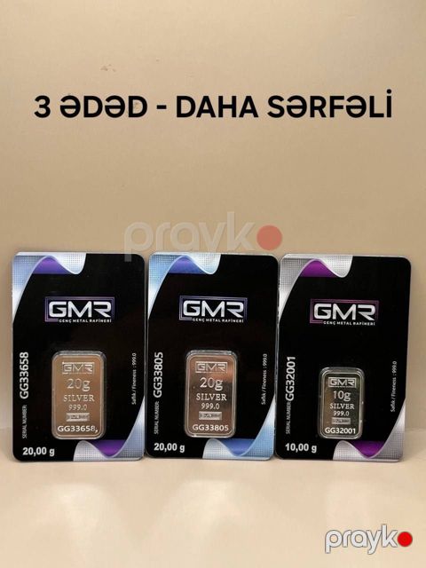 Gümüş külçə dəsti az8820201099, gümüş 999 əyar, 20 q, 3 ədəd — Bakı