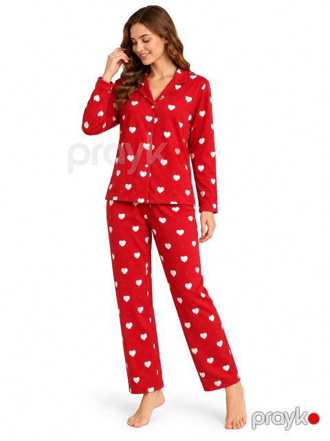 Qadınlar üçün şalvarlı pijama dəsti, qırmızı, poliester, ölçü M — Bakı