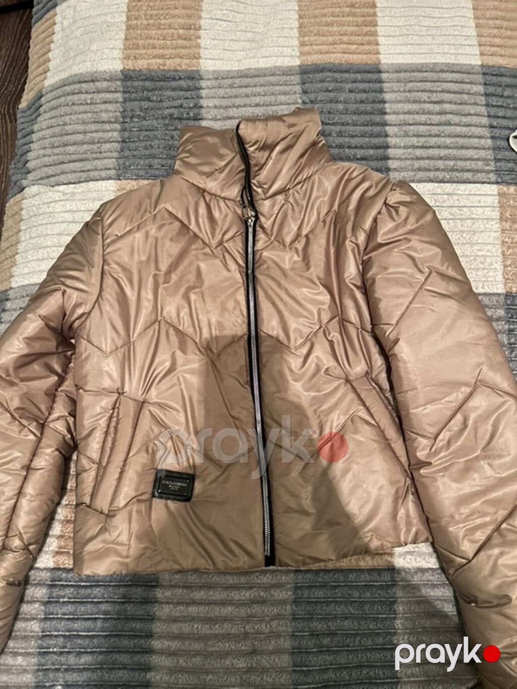 Qadın qısa puffer gödəkçə - Rəng: şampan/şabalıdı-bej ton - Ölçü: XL — Jaketlər, Bakı (3)