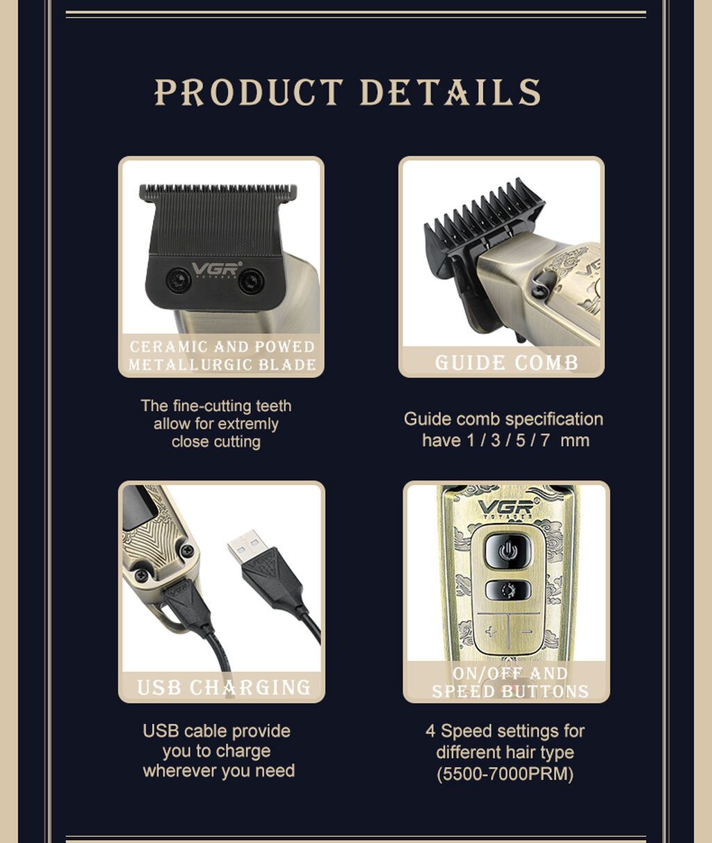 Trimmer VGR 901 - 4 Sürətli - 7000RPM / 1600MAH - 240 Dəqiqə — Saç kəsmə maşınları, Bakı (3)