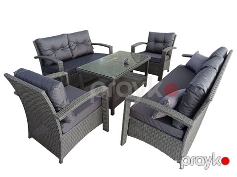Bağ üçün mebel dəsti Zili Rattan Veqas, 7 nəfərlik, masa ölçüsü 120x65x62 sm, qara — Bakı