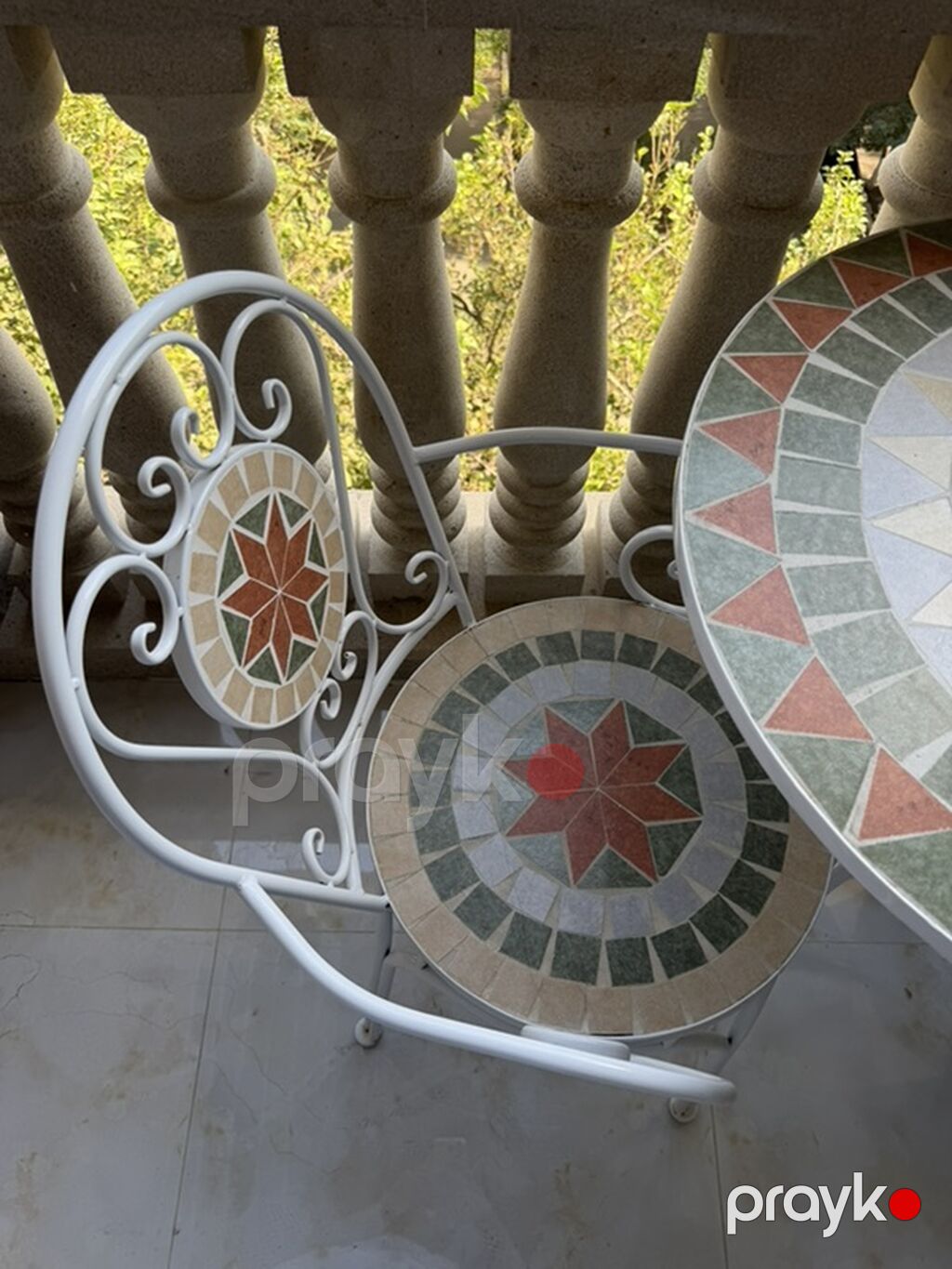 Balkon üçün mozaika dəst – 1 masa + 2 stul - Dizayn: Dairəvi mozaika — Mobilya dəstləri, Bakı (2)