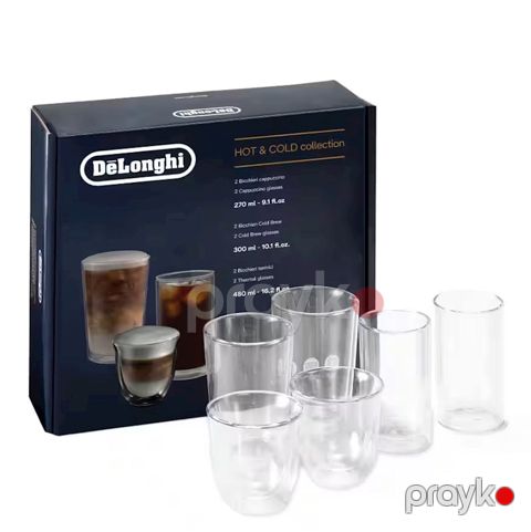 Stəkan dəsti DeLonghi DLSC326 Hot&Cold Collection, 6 əd, 270/300/480 ml, şüşə, şəffaf — Bakı
