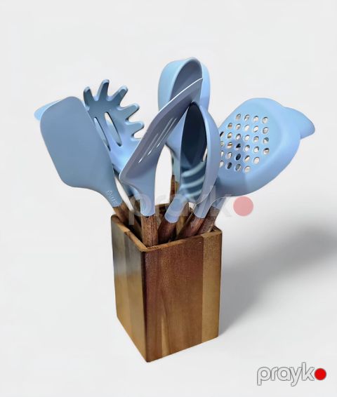 Qaşıq dəsti, 10 parça, taxta/silikon, mavi - homestore_vm2184 — Bakı